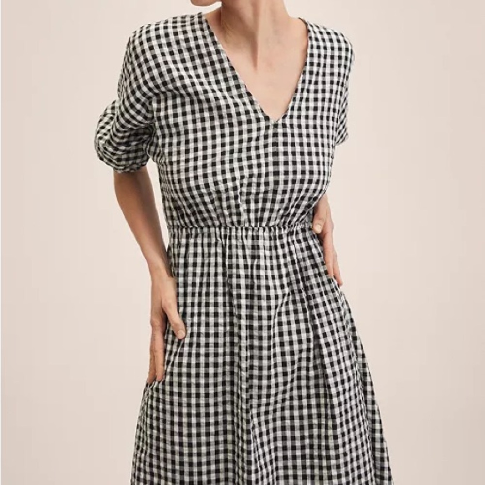 NWT Mango Gingham Check Cottoned Dress